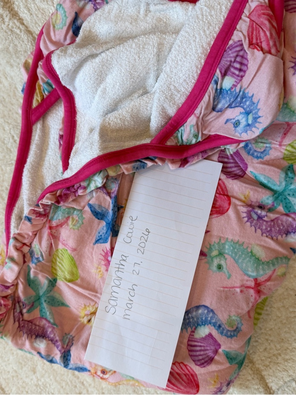 Posh Peanut Pink Sea Life Hooded Towel with Hot Pink Trim